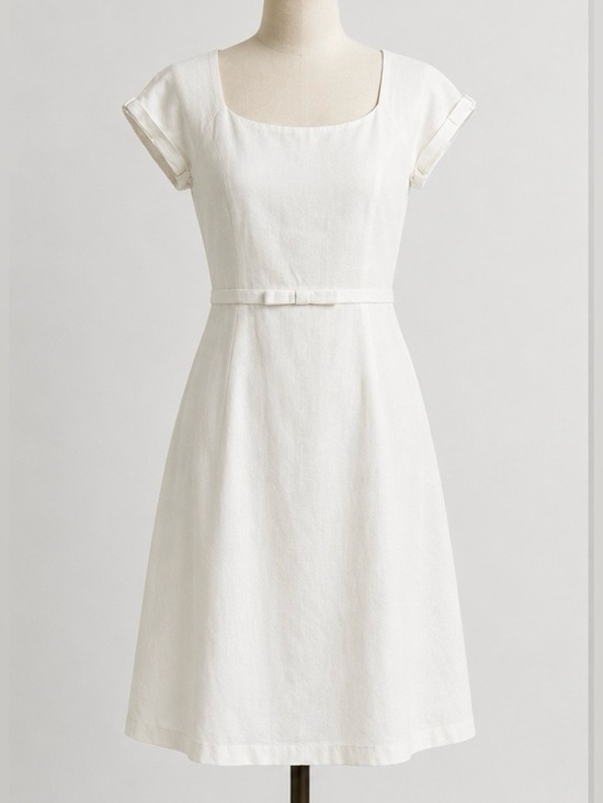 Sandra Angelozzi Dresses & Skirts - Sandra Angelozzi 100% Linen White Square Neck Dress Fully Lined EU 36 US 6